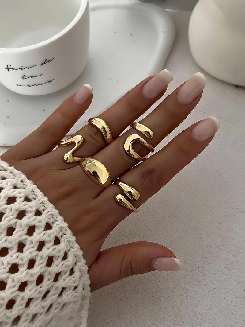 17mile Chunky Gold Stackable Rings for Women Non Tarnish, 18K Gold-Plated Statement Open Stacking Rings, Knuckle Band Ring Set - Image 4